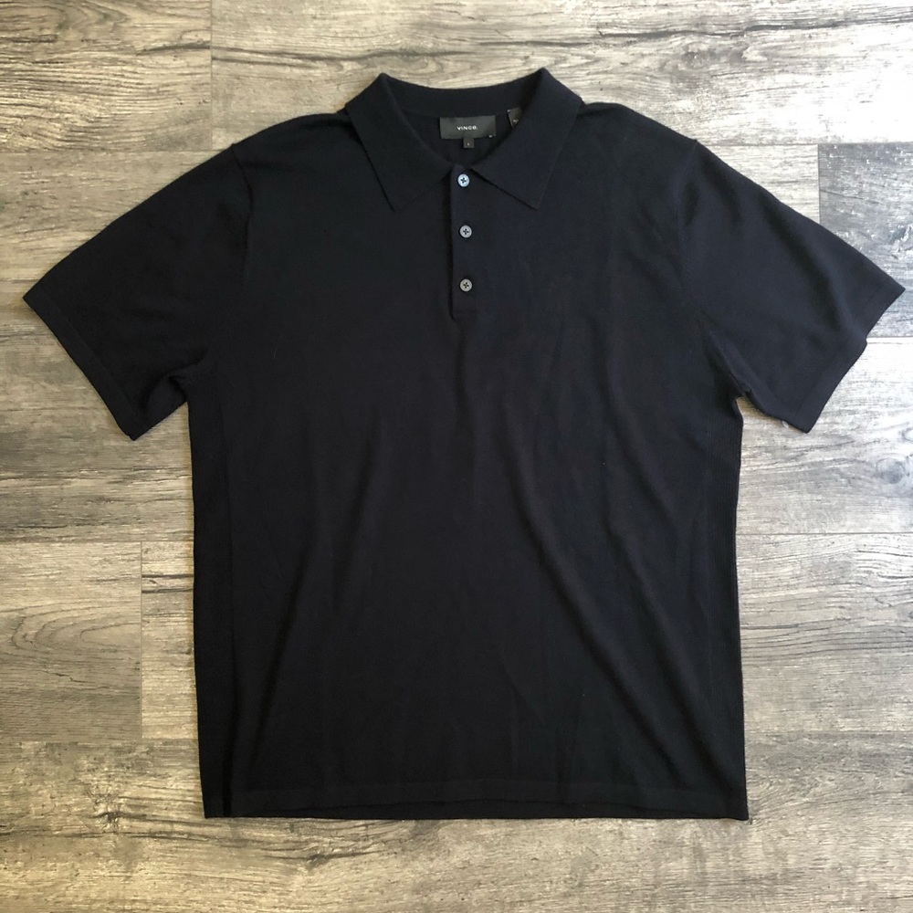 NWOT VINCE, Merino Short Sleeve Polo, Coastal Blue, Large